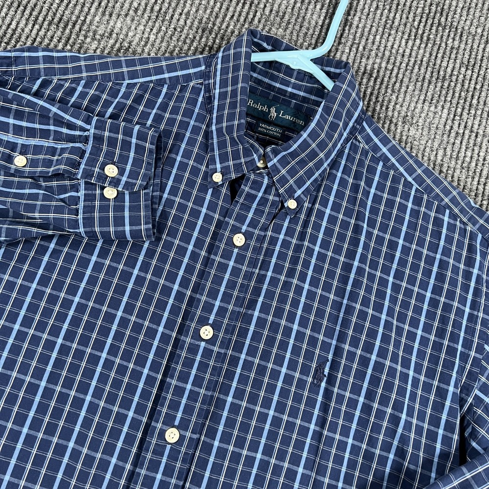 Ralph Lauren Shirt Mens 16.5 Blue‎ Plaid Long Sleeve Button Down Yarmouth Fit